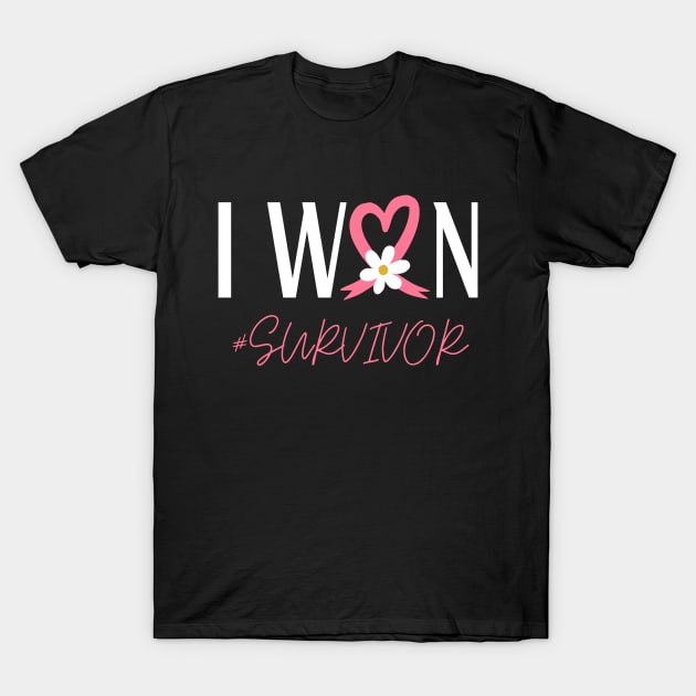 I Won Pink Ribbon Heart Breast Cancer Survivor Birthday T-Shirt by Illustradise